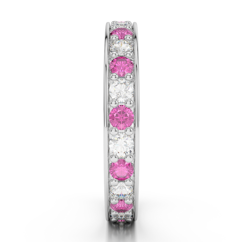3 MM Gold / Platinum Round Cut Pink Sapphire and Diamond Full Eternity Ring AGDR-1080