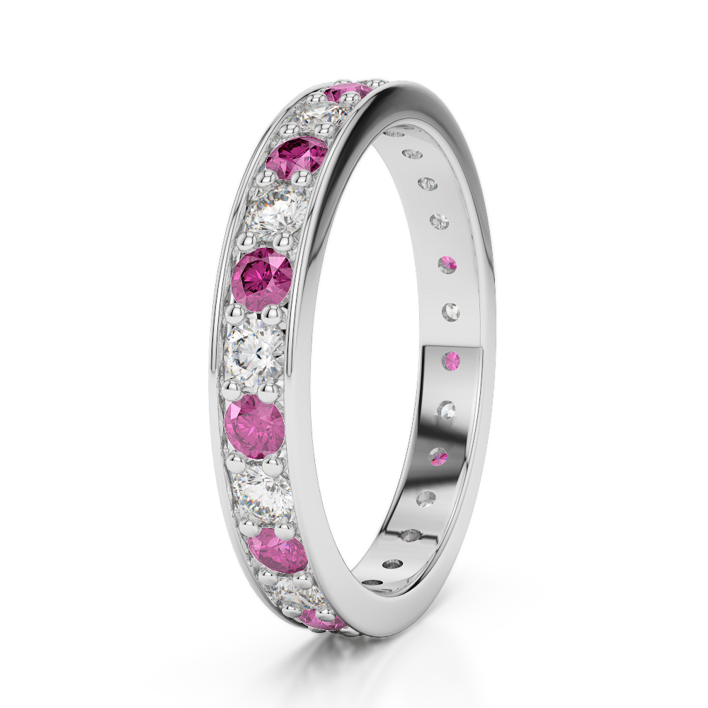 3 MM Gold / Platinum Round Cut Pink Sapphire and Diamond Full Eternity Ring AGDR-1080