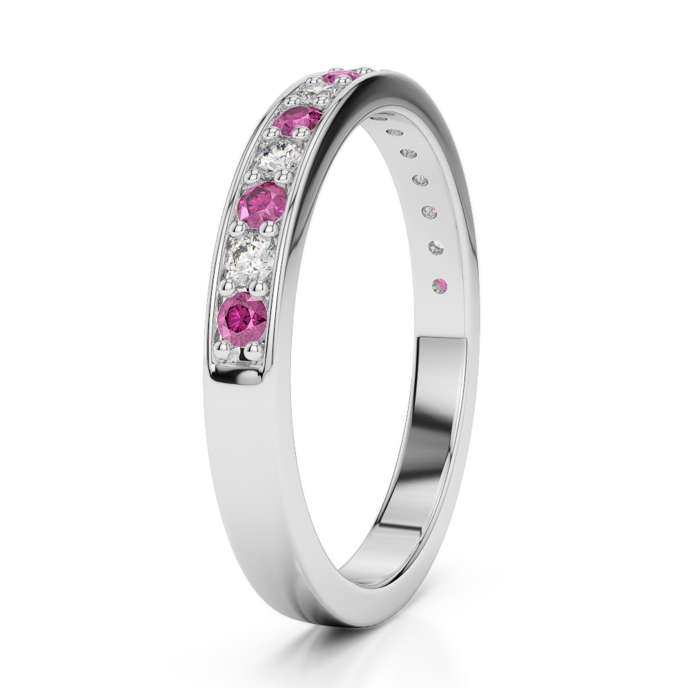2.5 MM Gold / Platinum Round Cut Pink Sapphire and Diamond Half Eternity Ring AGDR-1083