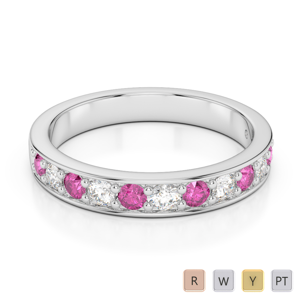 3 MM Gold / Platinum Round Cut Pink Sapphire and Diamond Half Eternity Ring AGDR-1084