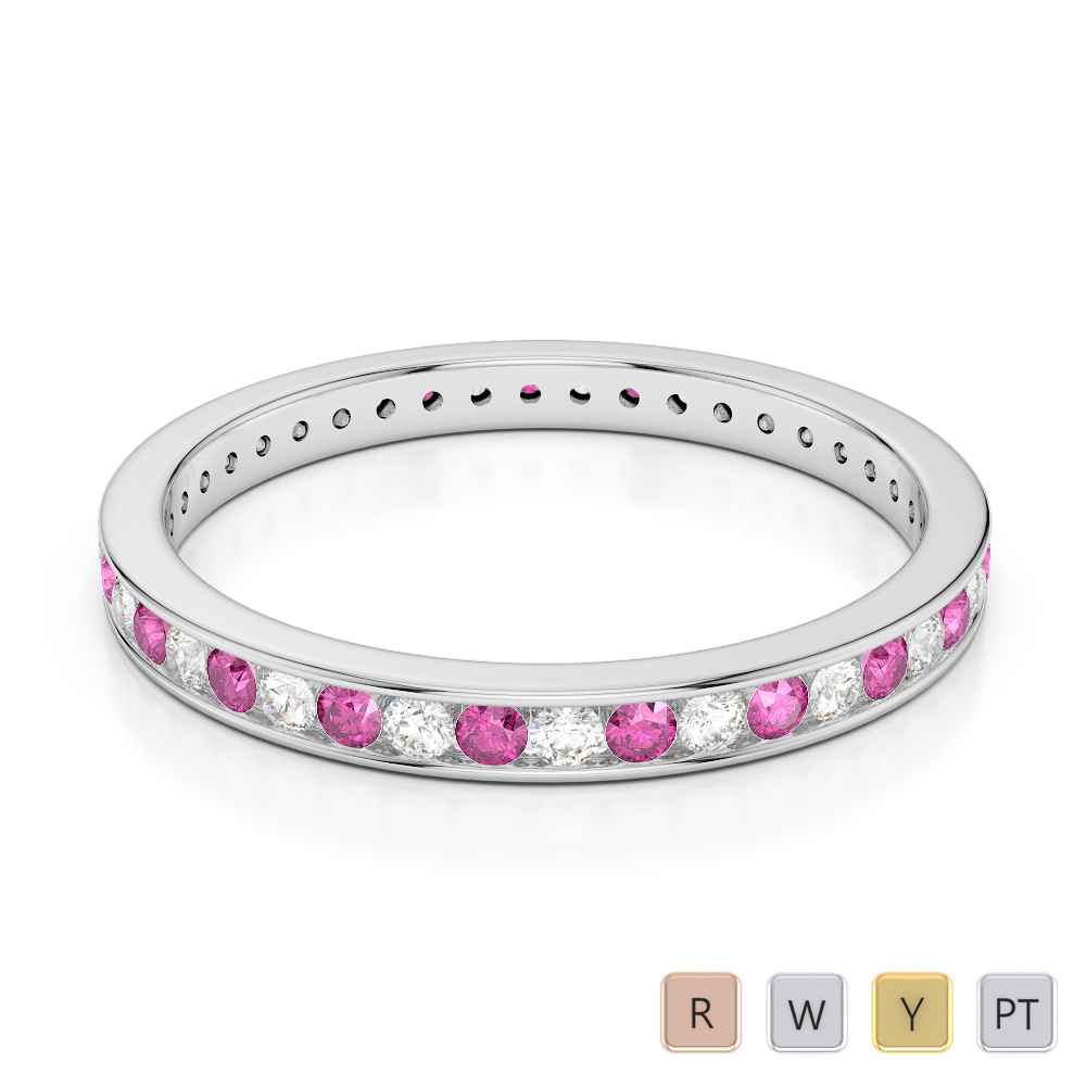 2.5 MM Gold / Platinum Round Cut Pink Sapphire and Diamond Full Eternity Ring AGDR-1086