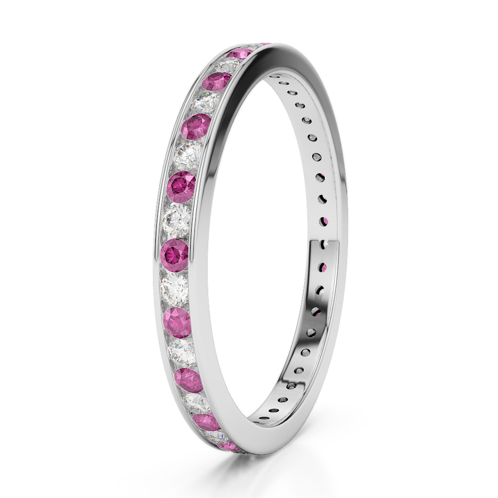2.5 MM Gold / Platinum Round Cut Pink Sapphire and Diamond Full Eternity Ring AGDR-1086