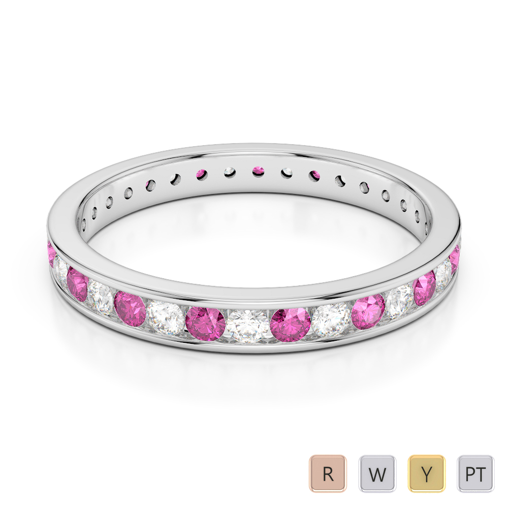 3 MM Gold / Platinum Round Cut Pink Sapphire and Diamond Full Eternity Ring AGDR-1087