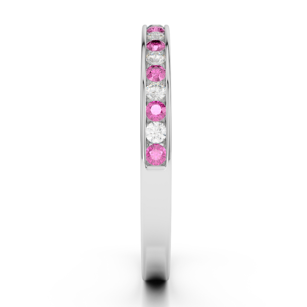 2.5 MM Gold / Platinum Round Cut Pink Sapphire and Diamond Half Eternity Ring AGDR-1089