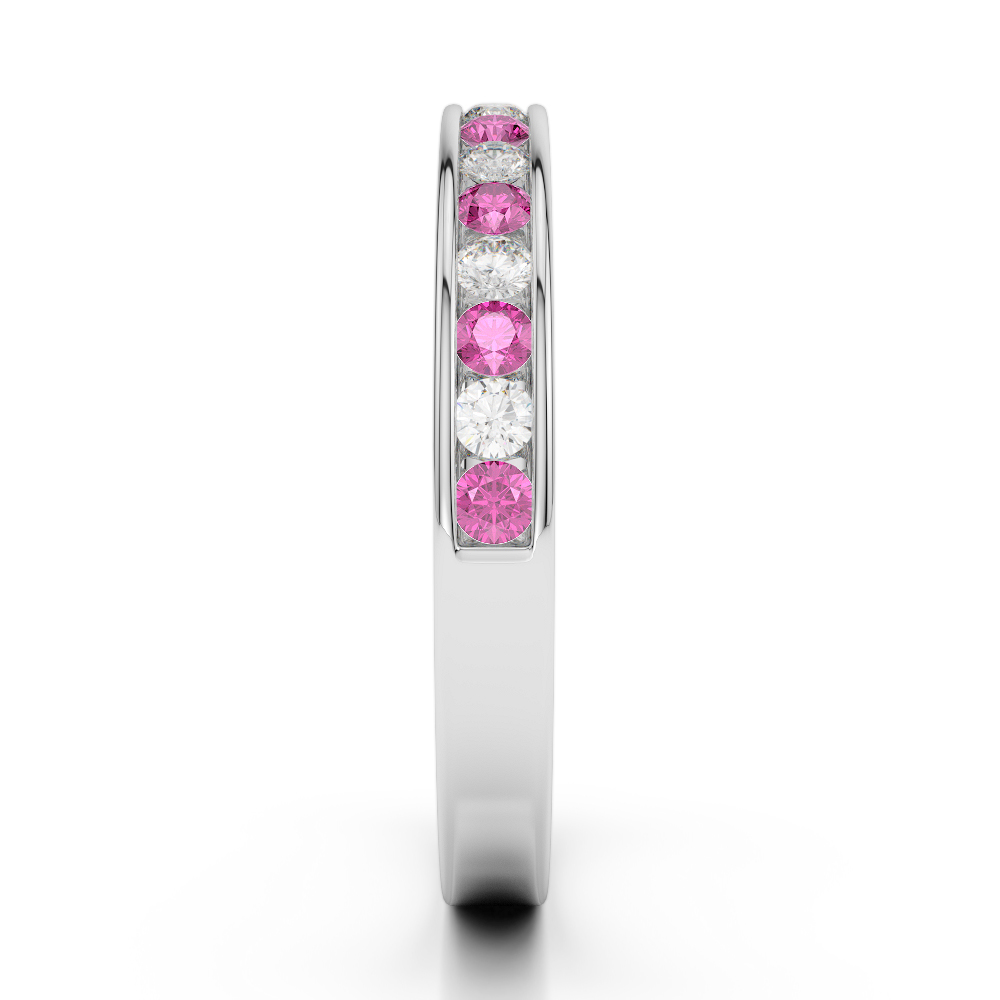 3 MM Gold / Platinum Round Cut Pink Sapphire and Diamond Half Eternity Ring AGDR-1090