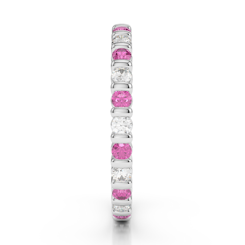 2 MM Gold / Platinum Round Cut Pink Sapphire and Diamond Full Eternity Ring AGDR-1092