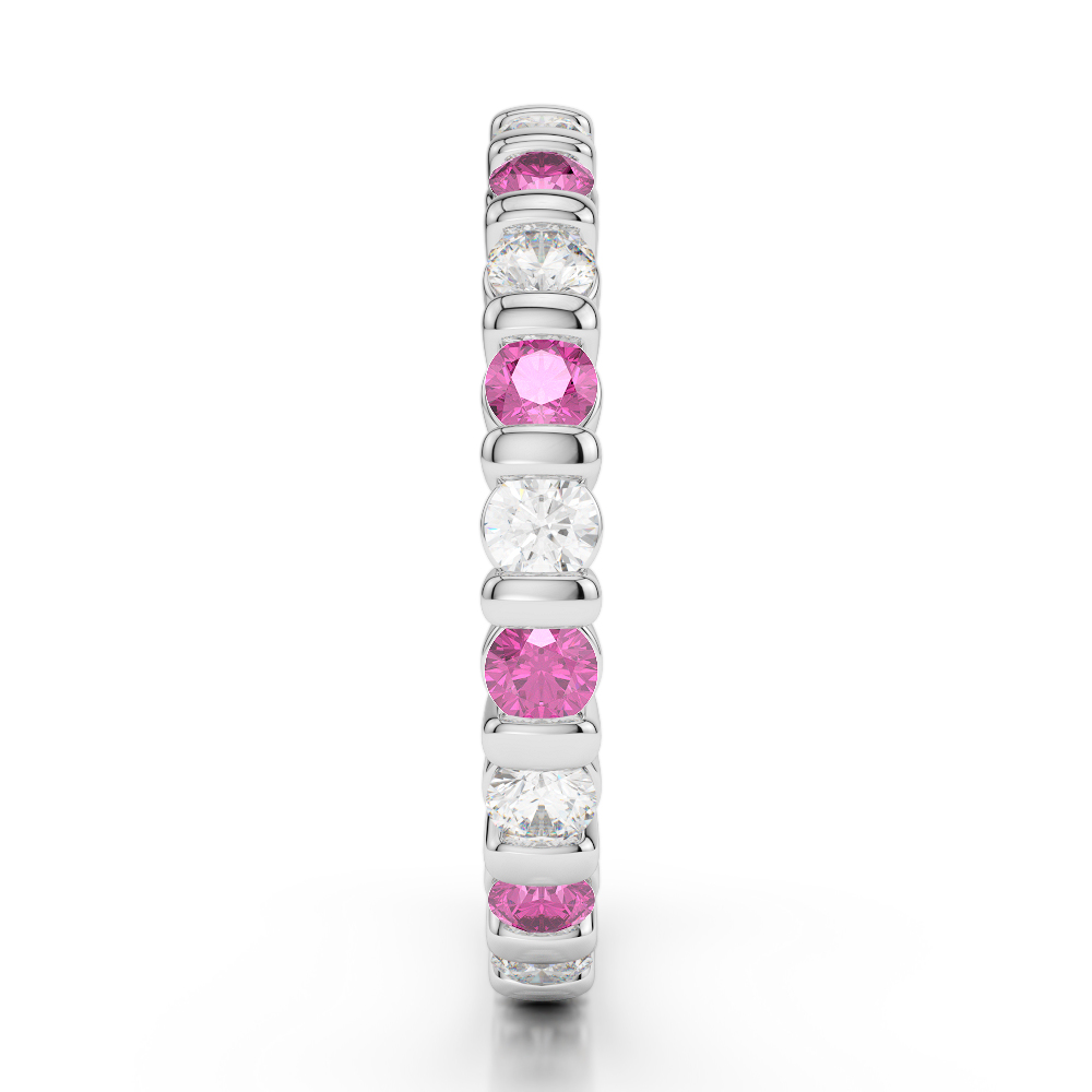 2.5 MM Gold / Platinum Round Cut Pink Sapphire and Diamond Full Eternity Ring AGDR-1093