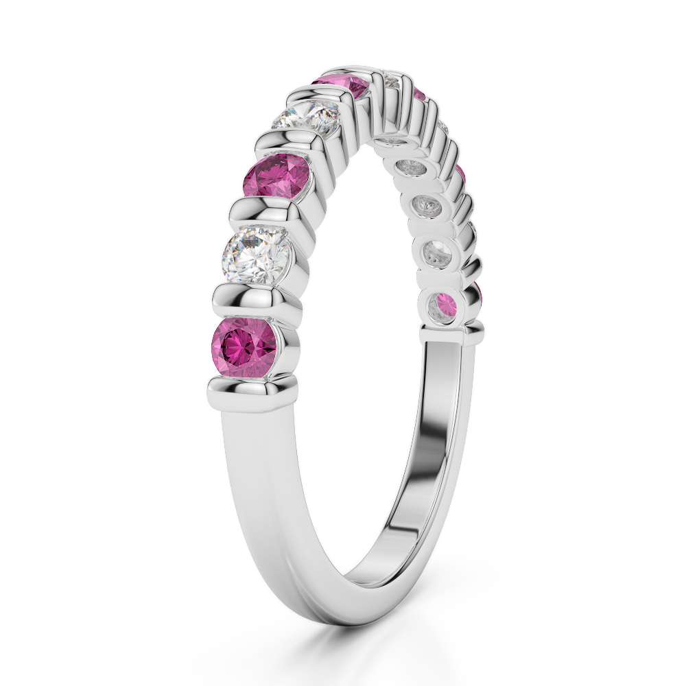 2.5 MM Gold / Platinum Round Cut Pink Sapphire and Diamond Half Eternity Ring AGDR-1096