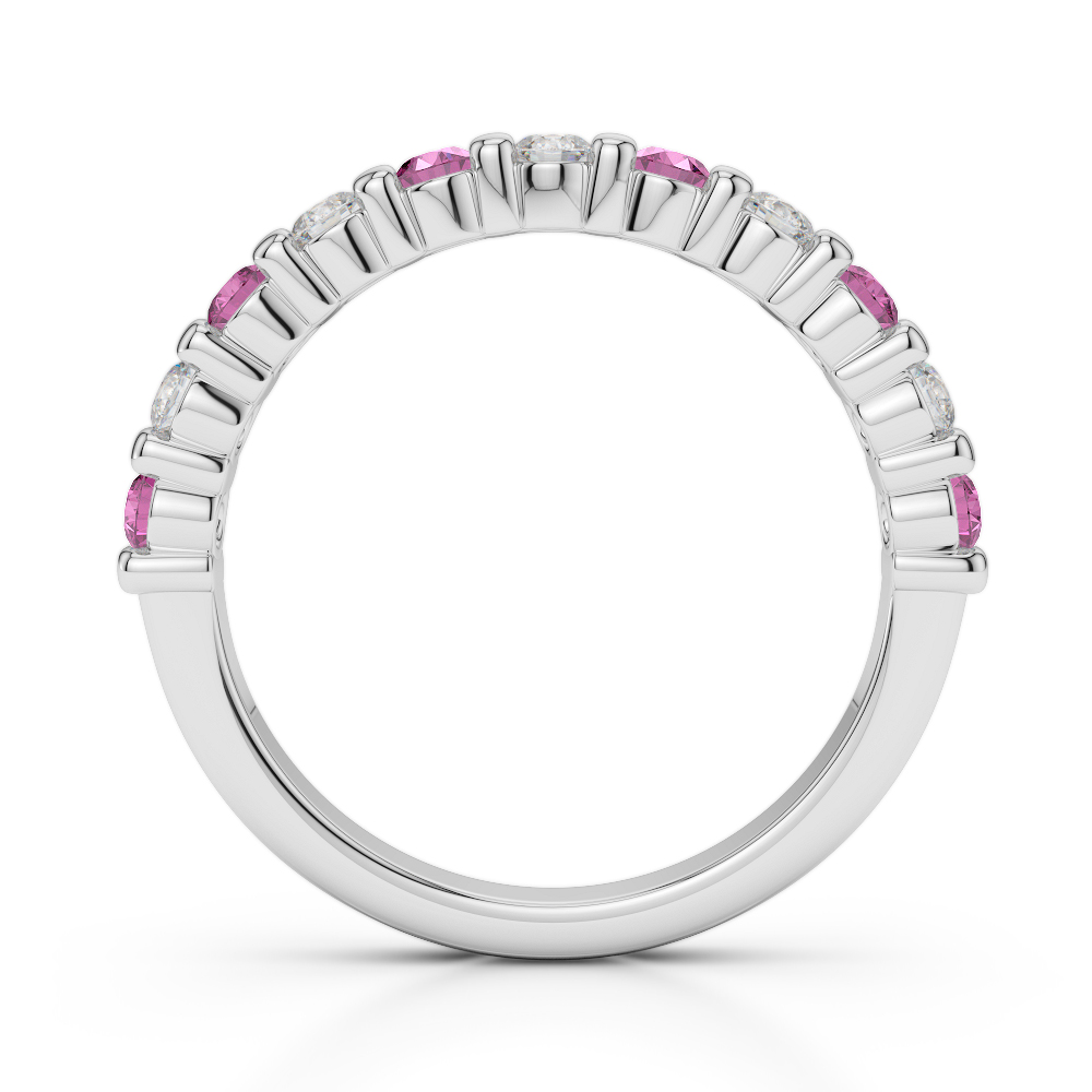 2.5 MM Gold / Platinum Round Cut Pink Sapphire and Diamond Half Eternity Ring AGDR-1096