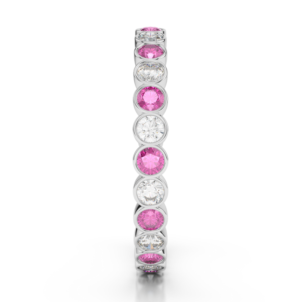 2.5 MM Gold / Platinum Round Cut Pink Sapphire and Diamond Full Eternity Ring AGDR-1099