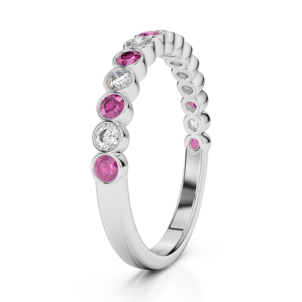2.5 MM Gold / Platinum Round Cut Pink Sapphire and Diamond Half Eternity Ring AGDR-1102