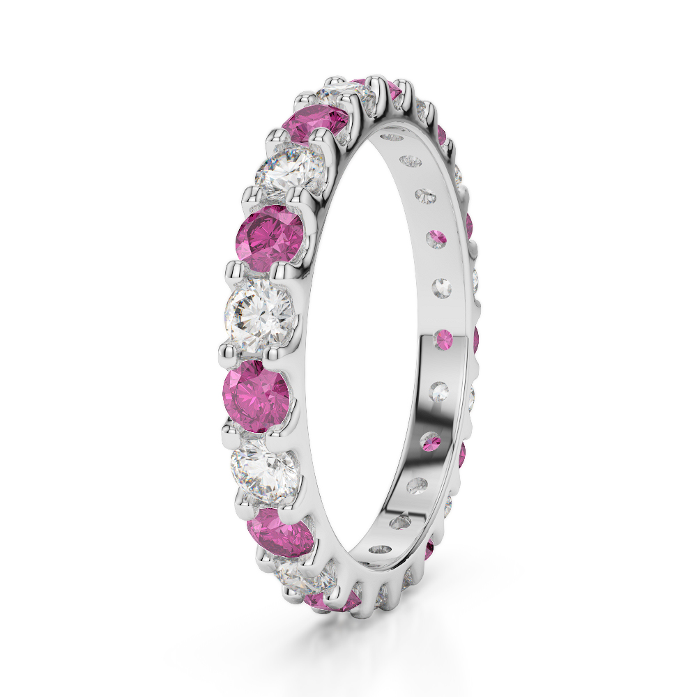 2.5 MM Gold / Platinum Round Cut Pink Sapphire and Diamond Full Eternity Ring AGDR-1105
