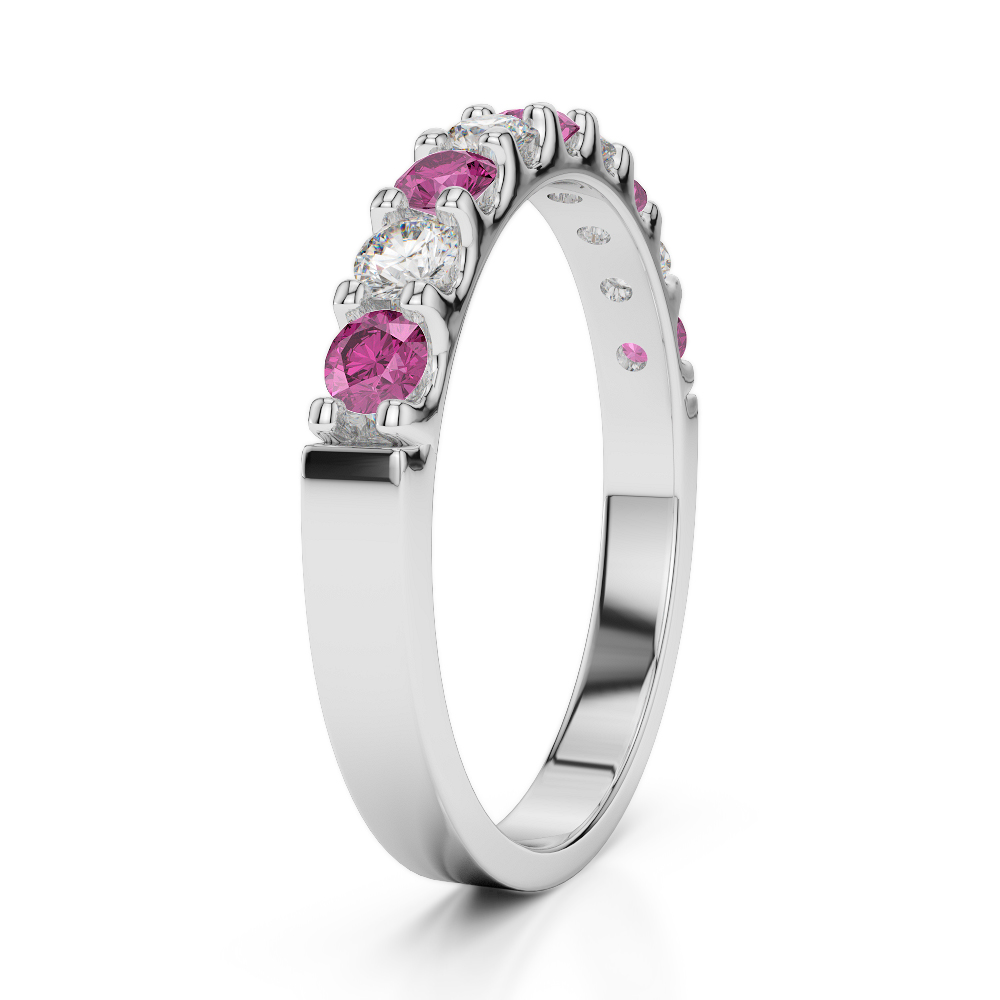 2.5 MM Gold / Platinum Round Cut Pink Sapphire and Diamond Half Eternity Ring AGDR-1108