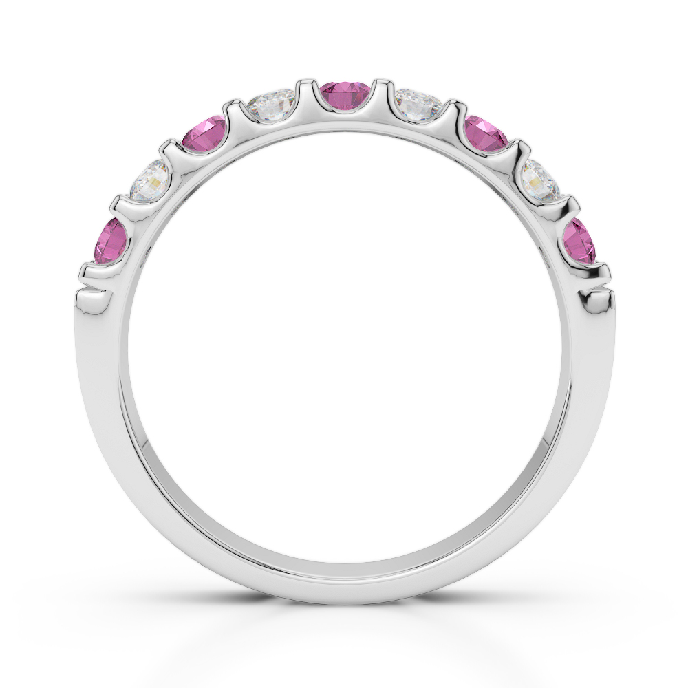 2.5 MM Gold / Platinum Round Cut Pink Sapphire and Diamond Half Eternity Ring AGDR-1108