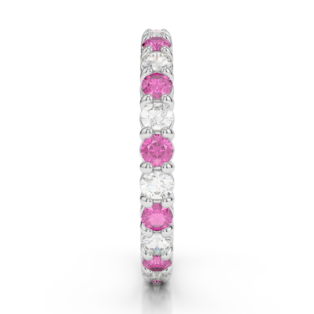 2.5 MM Gold / Platinum Round Cut Pink Sapphire and Diamond Full Eternity Ring AGDR-1111