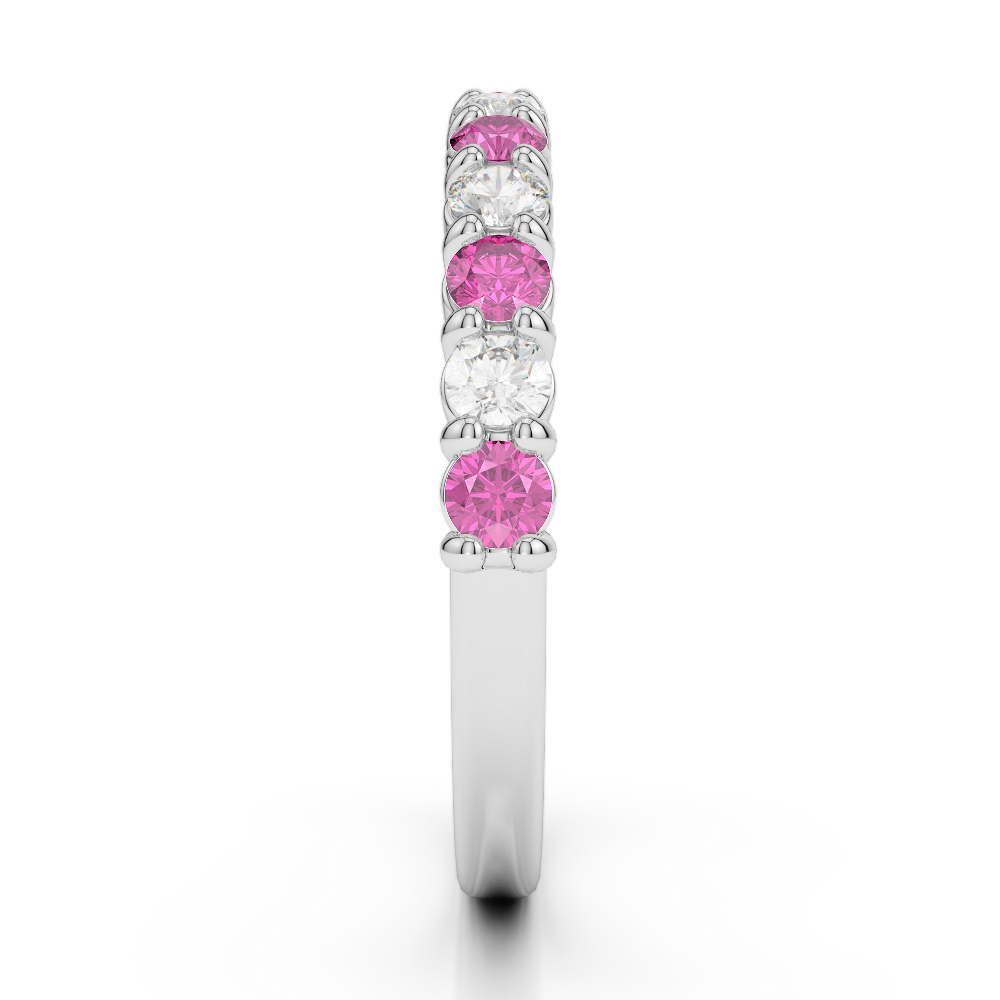 2.5 MM Gold / Platinum Round Cut Pink Sapphire and Diamond Half Eternity Ring AGDR-1114