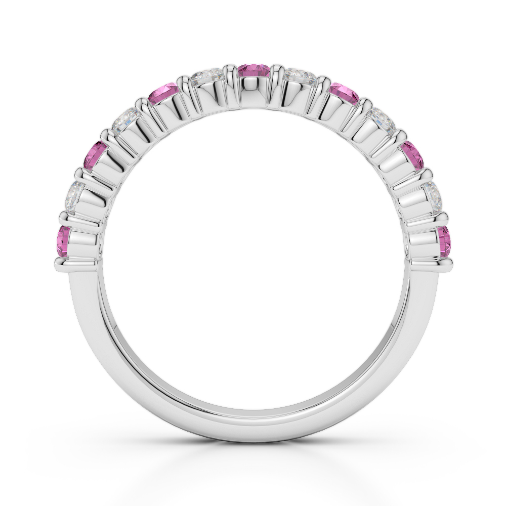2.5 MM Gold / Platinum Round Cut Pink Sapphire and Diamond Half Eternity Ring AGDR-1114