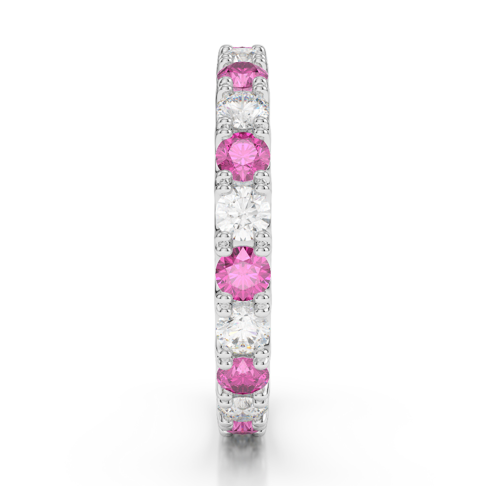2.5 MM Gold / Platinum Round Cut Pink Sapphire and Diamond Full Eternity Ring AGDR-1121