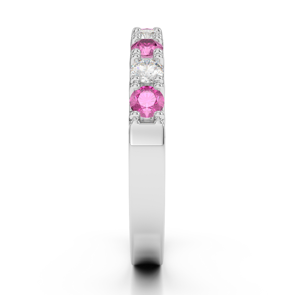 2.5 MM Gold / Platinum Round Cut Pink Sapphire and Diamond Half Eternity Ring AGDR-1124