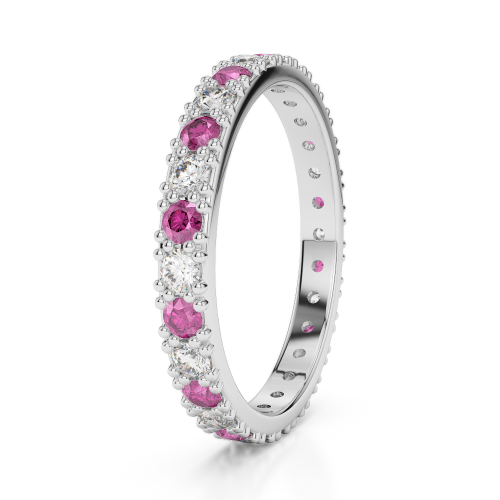 2.5 MM Gold / Platinum Round Cut Pink Sapphire and Diamond Full Eternity Ring AGDR-1127