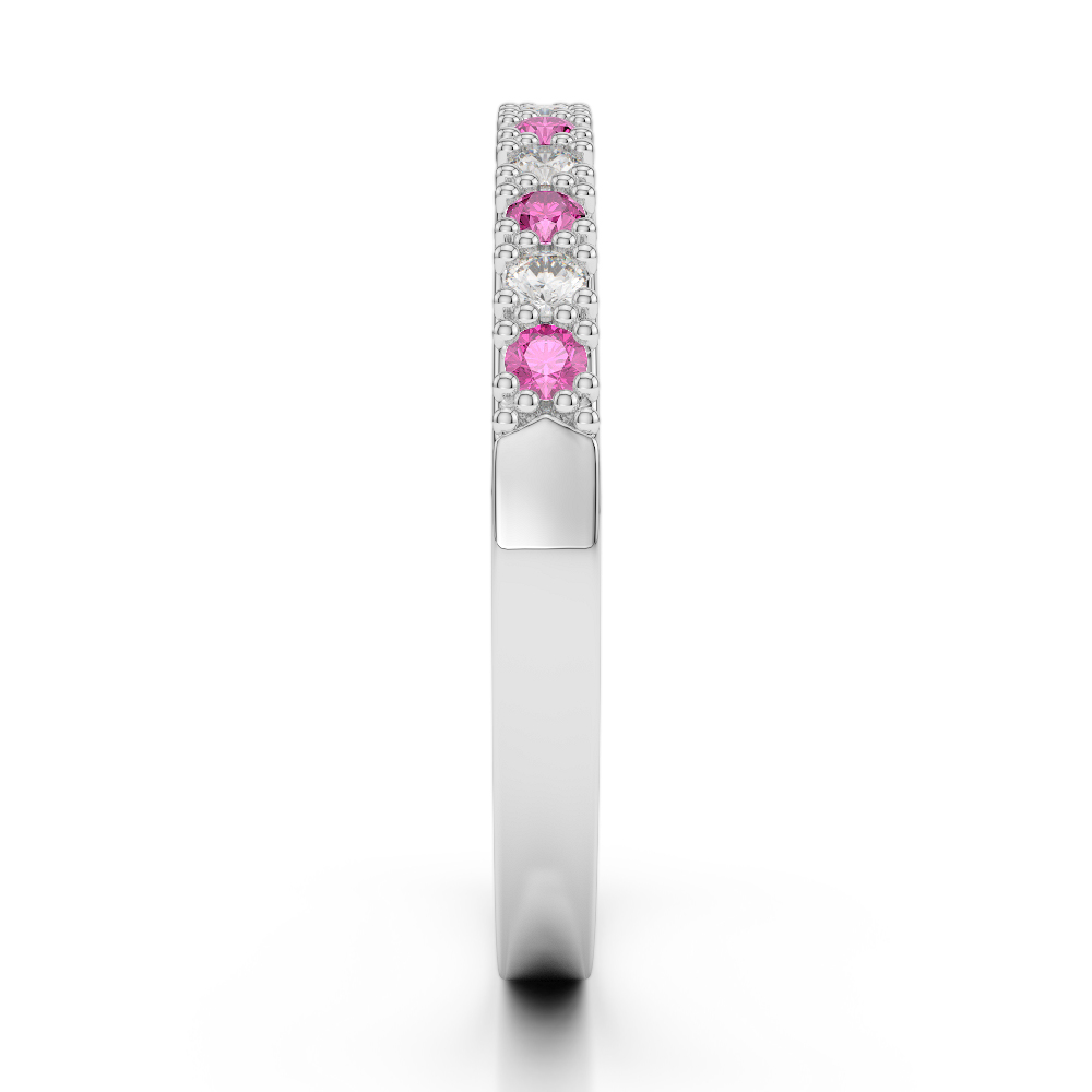 2.5 MM Gold / Platinum Round Cut Pink Sapphire and Diamond Half Eternity Ring AGDR-1129