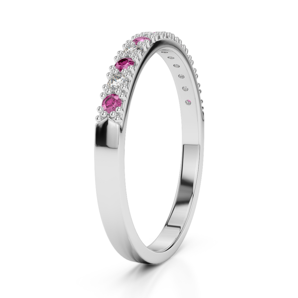 2.5 MM Gold / Platinum Round Cut Pink Sapphire and Diamond Half Eternity Ring AGDR-1129