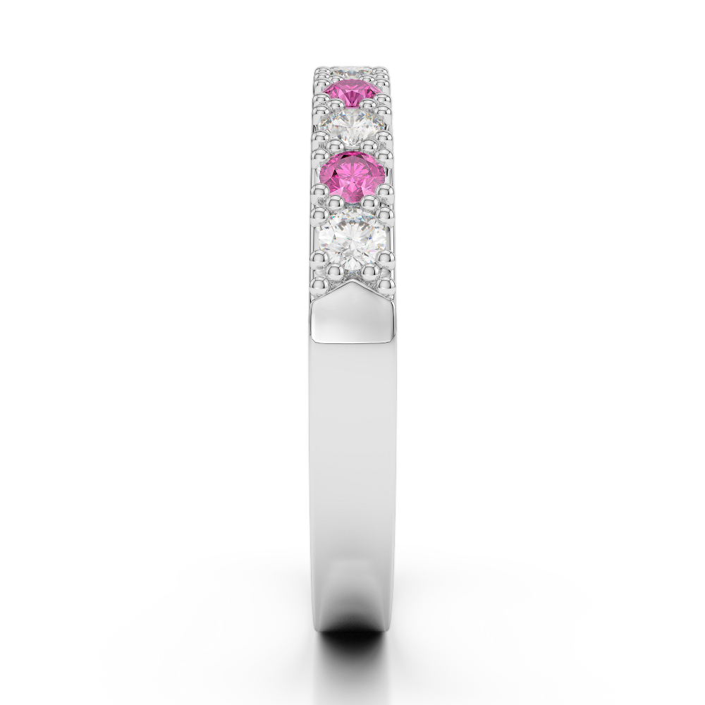 3 MM Gold / Platinum Round Cut Pink Sapphire and Diamond Half Eternity Ring AGDR-1130