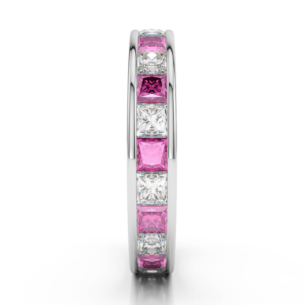 4 MM Gold / Platinum Princess Cut Pink Sapphire and Diamond Full Eternity Ring AGDR-1134