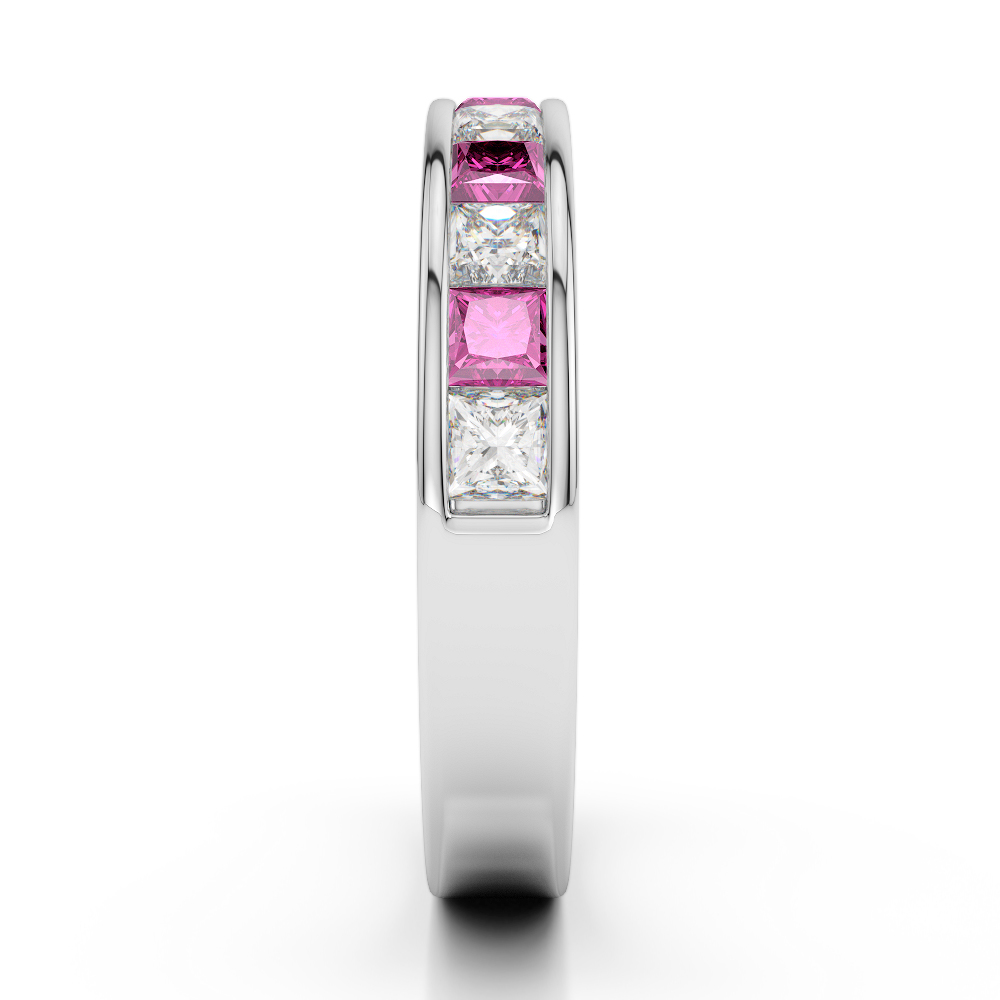 4 MM Gold / Platinum Princess Cut Pink Sapphire and Diamond Half Eternity Ring AGDR-1137
