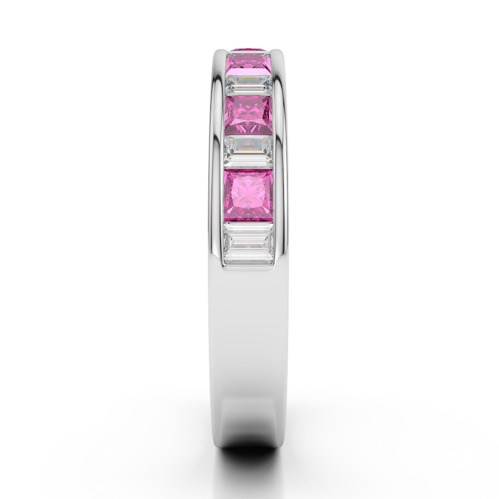 4 MM Gold / Platinum Princess and Baguette Cut Pink Sapphire and Diamond Half Eternity Ring AGDR-1143