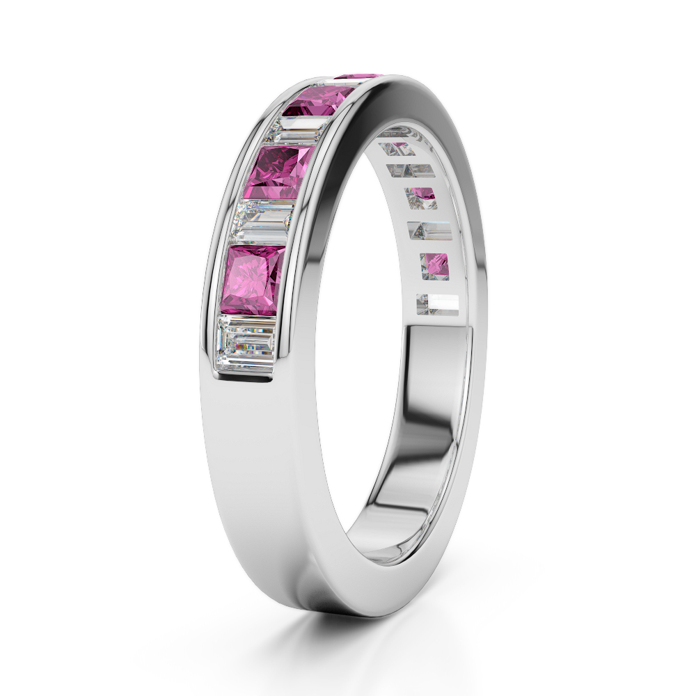 4 MM Gold / Platinum Princess and Baguette Cut Pink Sapphire and Diamond Half Eternity Ring AGDR-1143