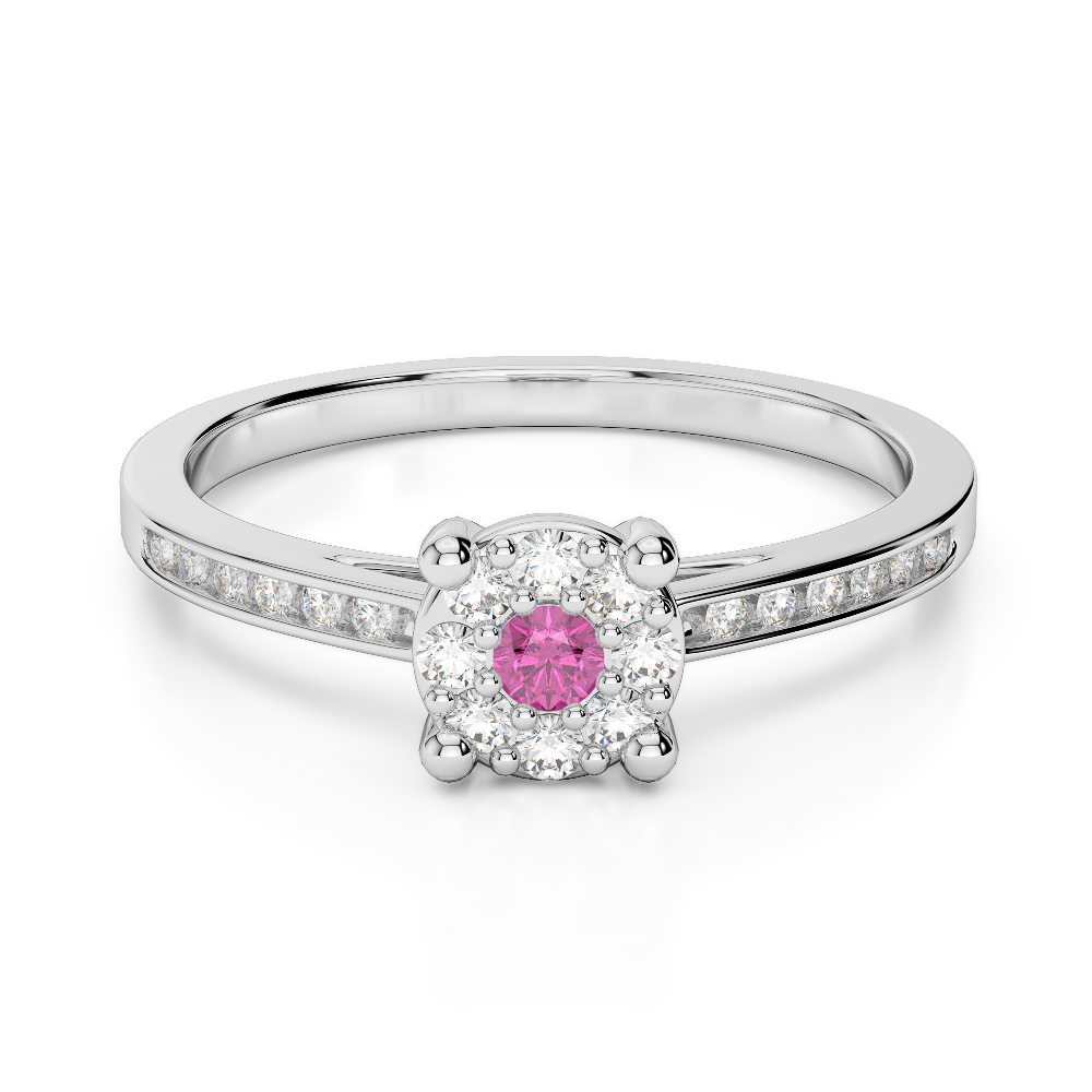 Gold / Platinum Round Cut Pink Sapphire and Diamond Engagement Ring AGDR-1163