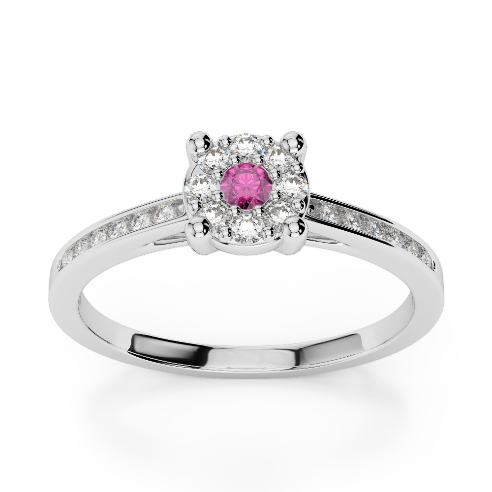 Gold / Platinum Round Cut Pink Sapphire and Diamond Engagement Ring AGDR-1163