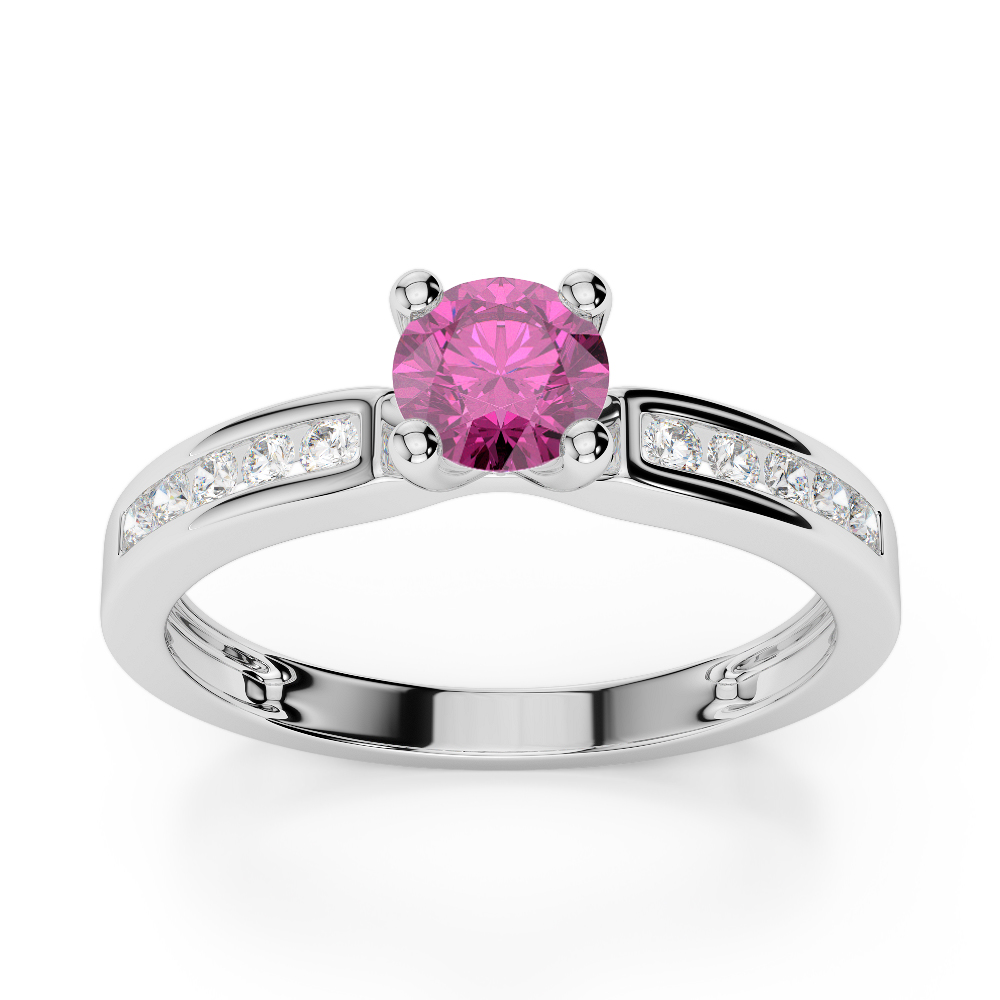 Gold / Platinum Round Cut Pink Sapphire and Diamond Engagement Ring AGDR-1184