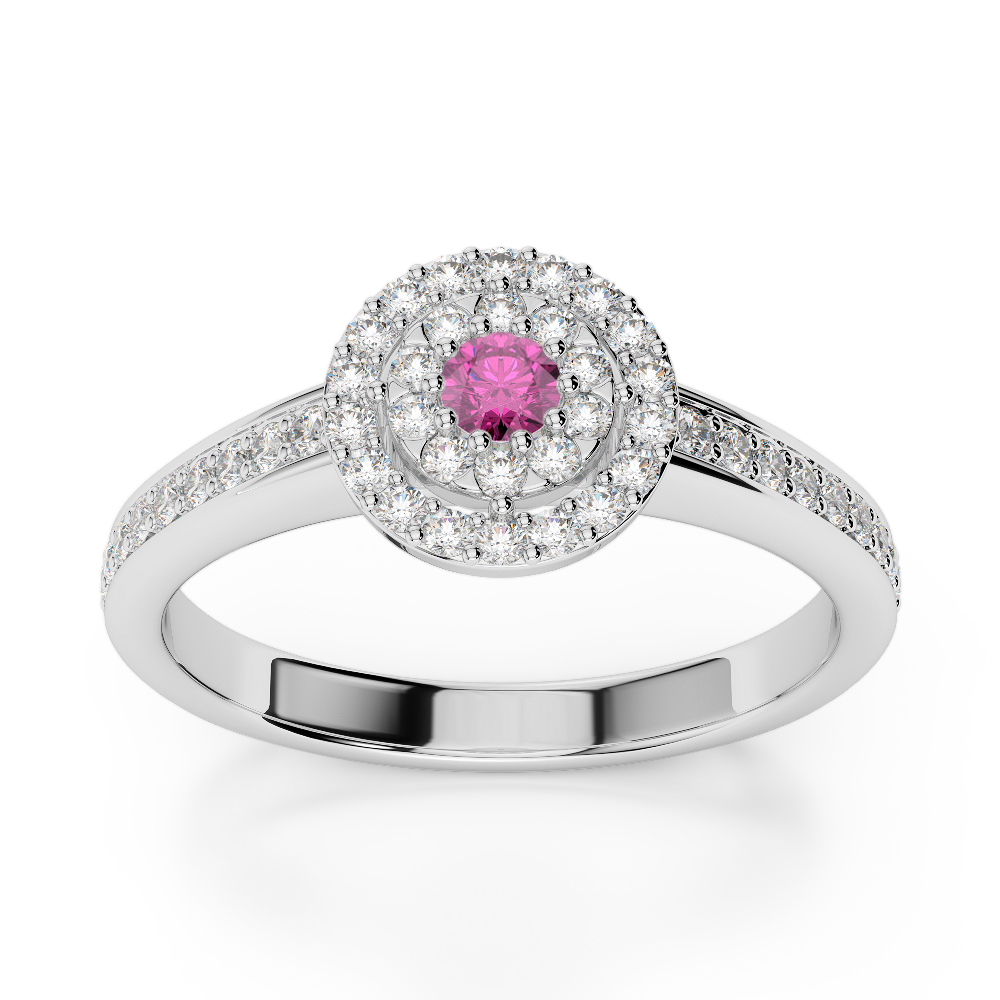 Gold / Platinum Round Cut Pink Sapphire and Diamond Engagement Ring AGDR-1188