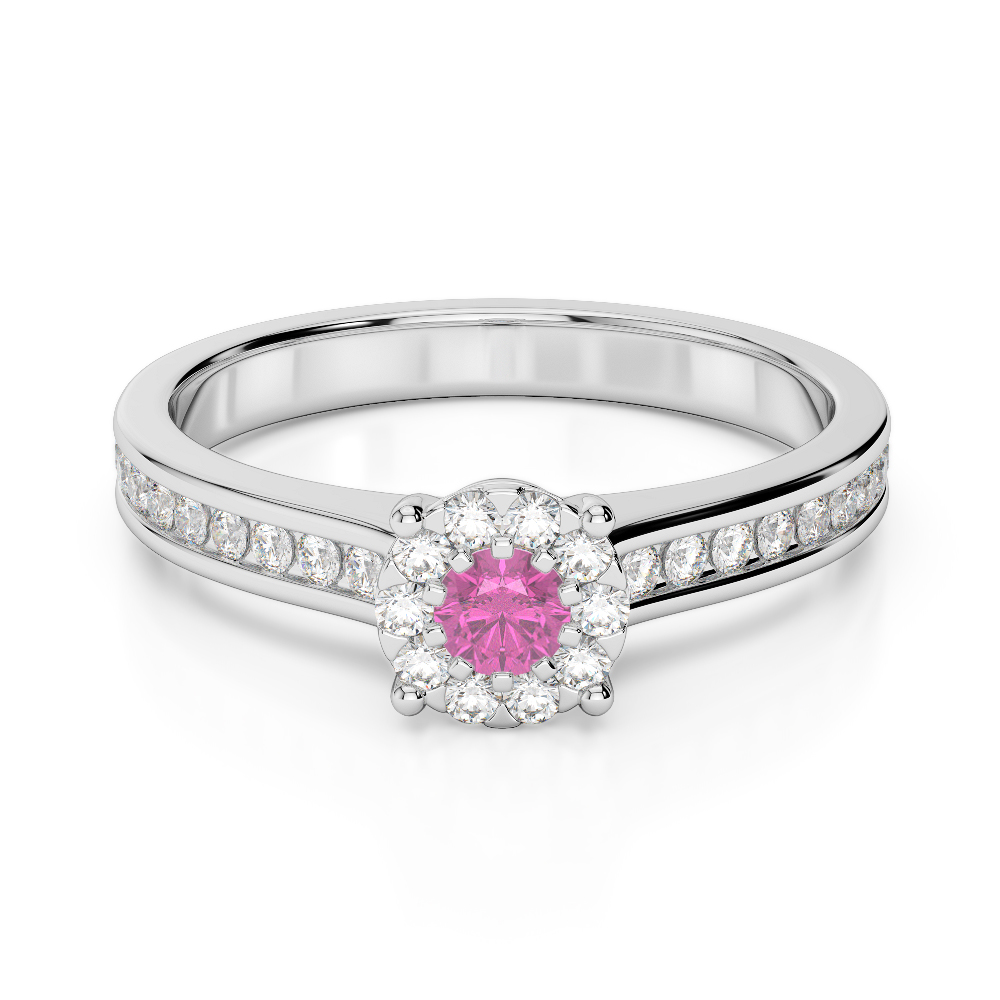 Gold / Platinum Round Cut Pink Sapphire and Diamond Engagement Ring AGDR-1190