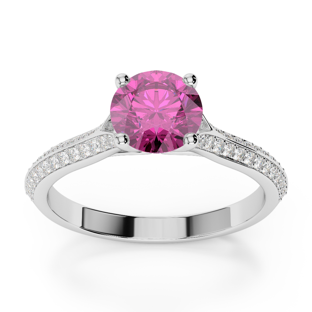 Gold / Platinum Round Cut Pink Sapphire and Diamond Engagement Ring AGDR-1200