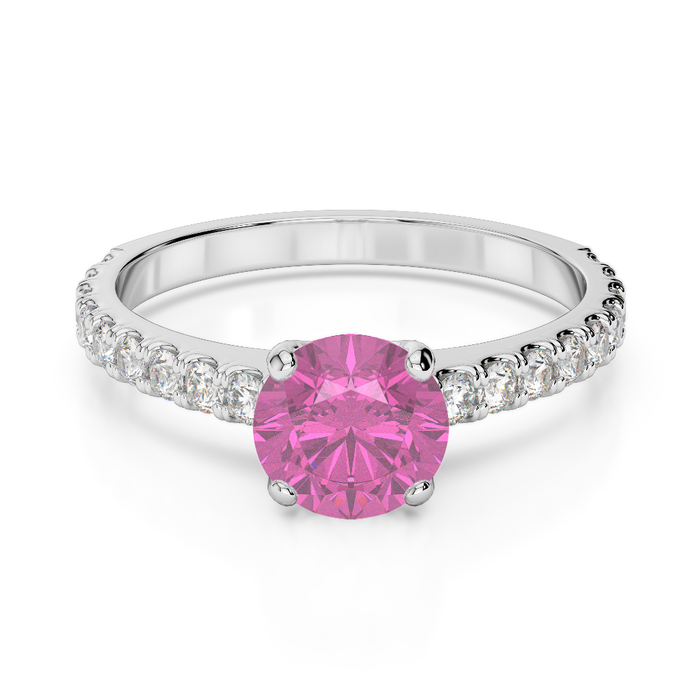 Gold / Platinum Round Cut Pink Sapphire and Diamond Engagement Ring AGDR-1201