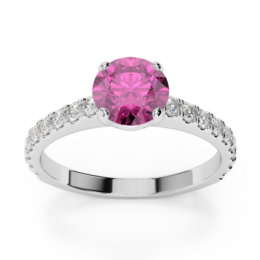 Gold / Platinum Round Cut Pink Sapphire and Diamond Engagement Ring AGDR-1201