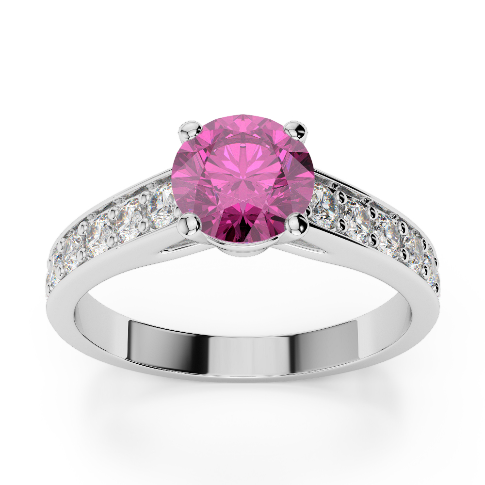 Gold / Platinum Round Cut Pink Sapphire and Diamond Engagement Ring AGDR-1202