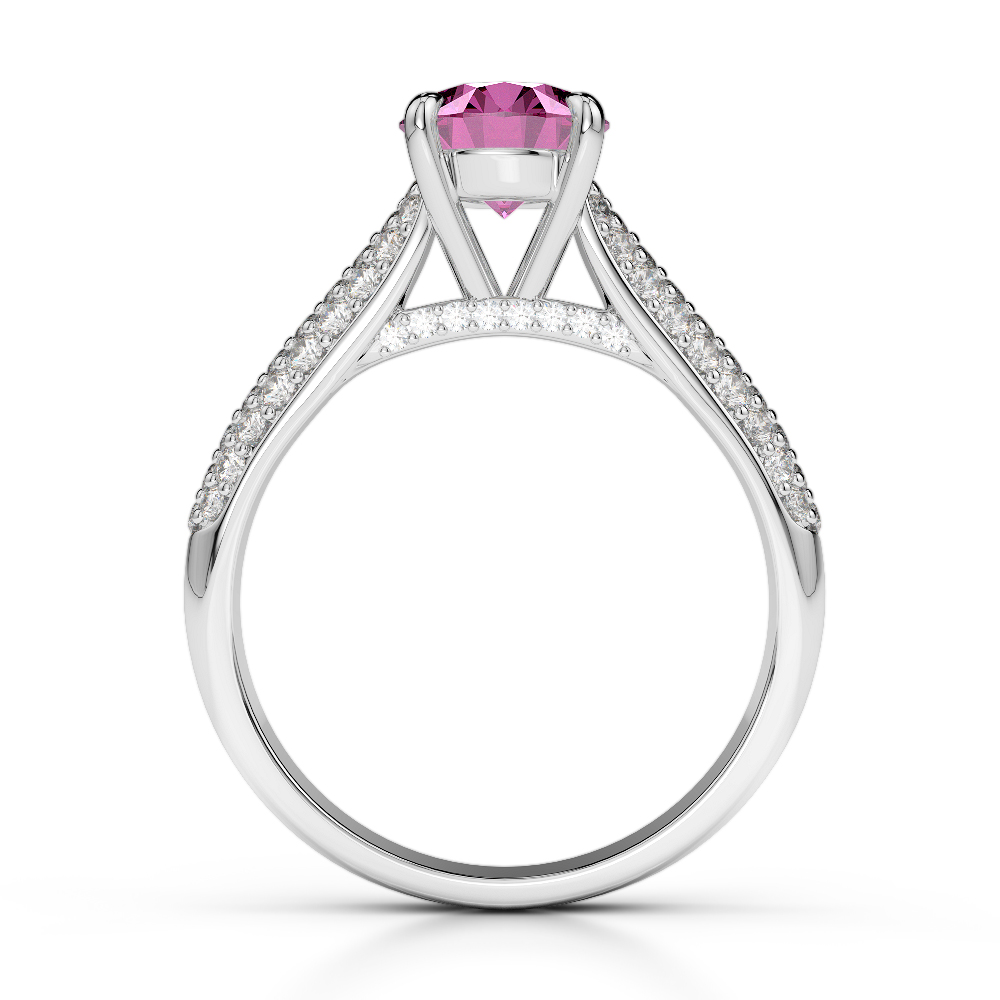Gold / Platinum Round Cut Pink Sapphire and Diamond Engagement Ring AGDR-1203