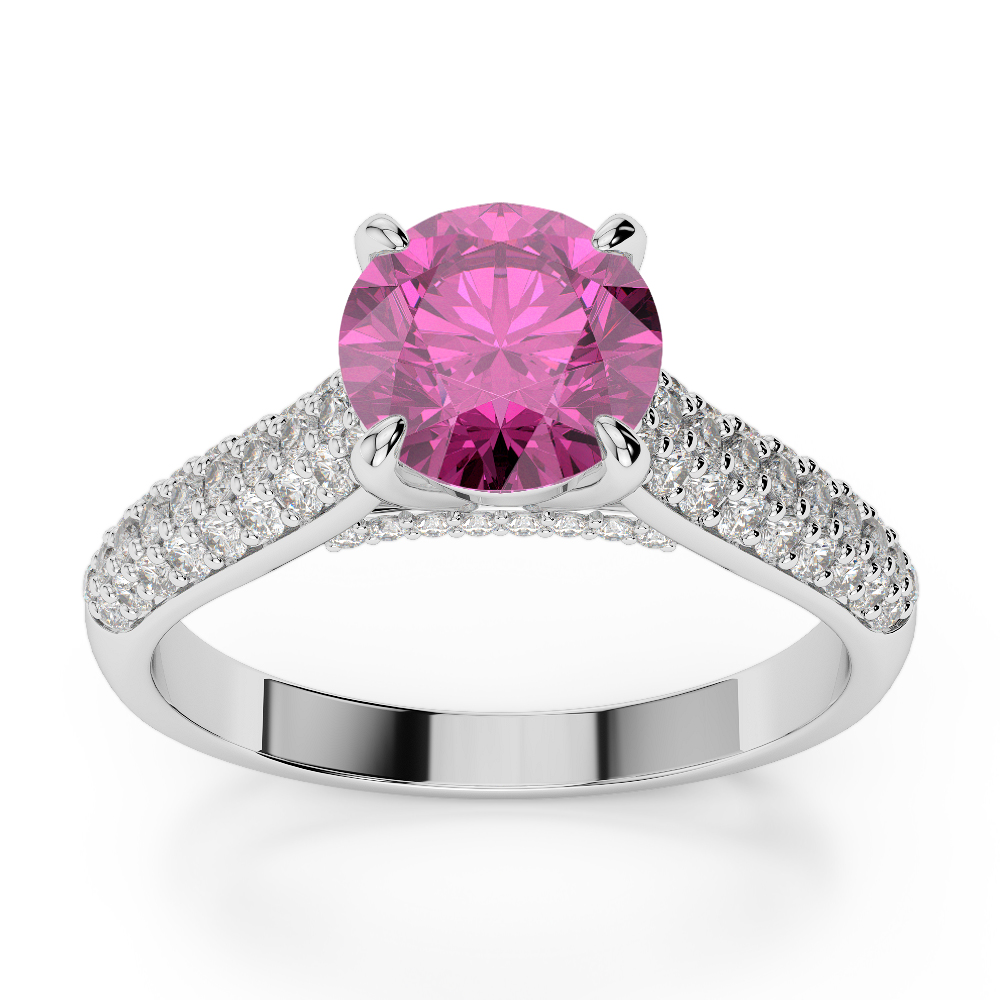 Gold / Platinum Round Cut Pink Sapphire and Diamond Engagement Ring AGDR-1203