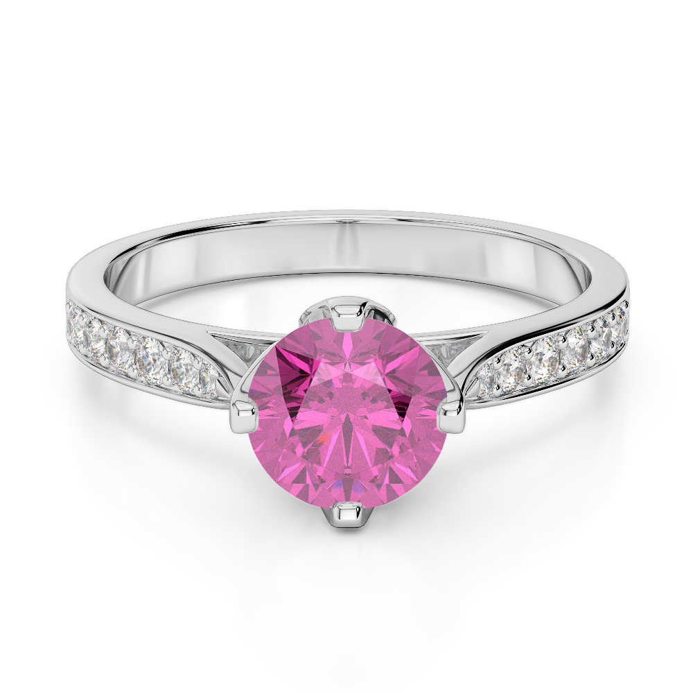 Gold / Platinum Round Cut Pink Sapphire and Diamond Engagement Ring AGDR-1204