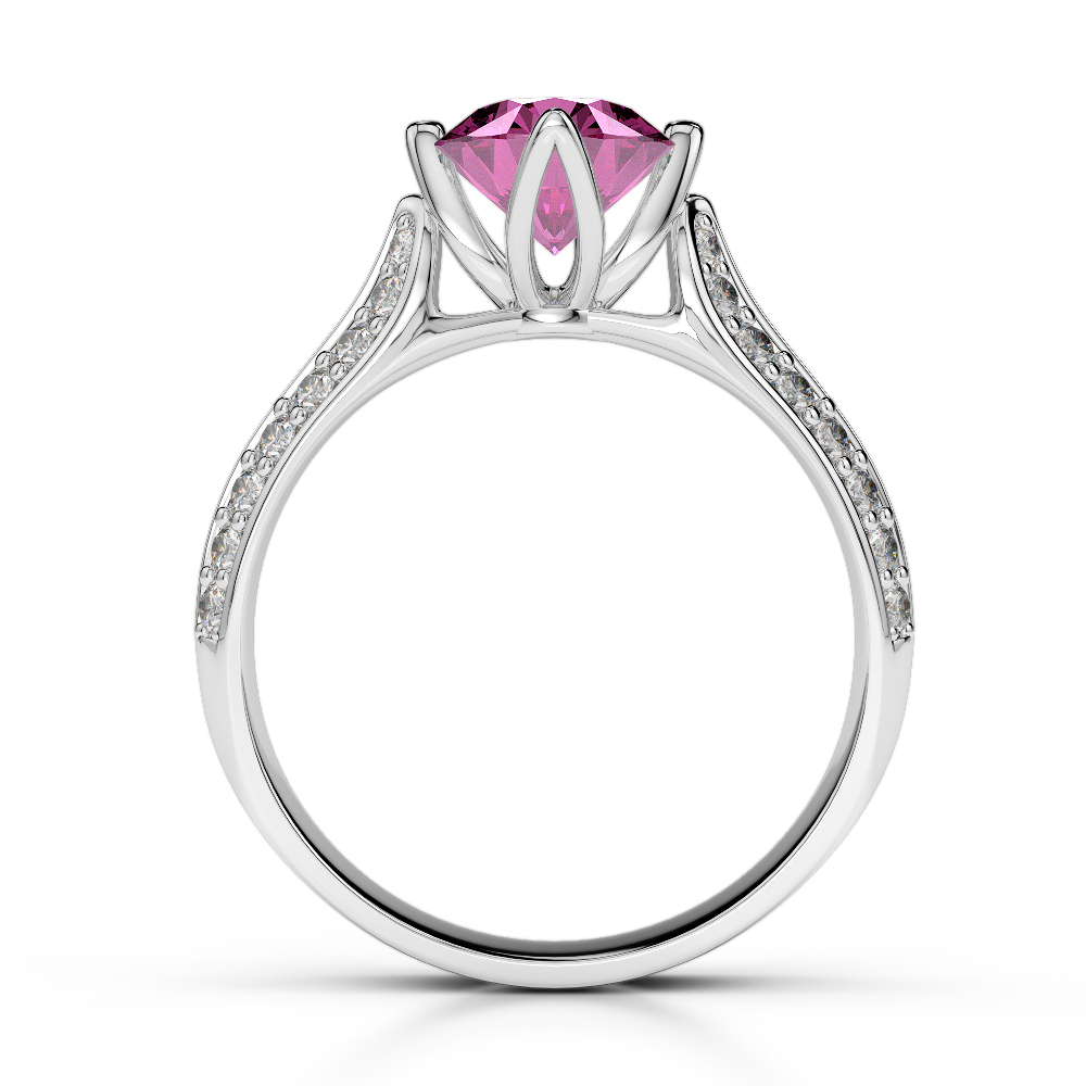 Gold / Platinum Round Cut Pink Sapphire and Diamond Engagement Ring AGDR-1205