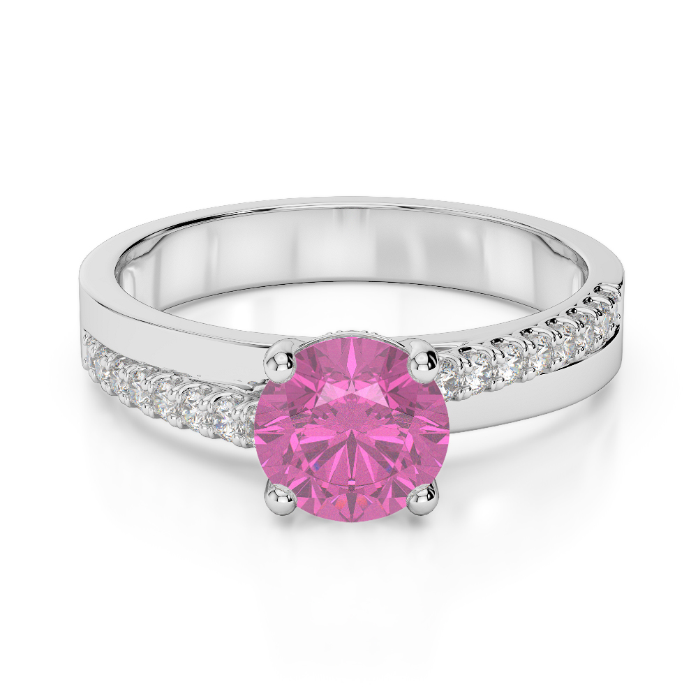 Gold / Platinum Round Cut Pink Sapphire and Diamond Engagement Ring AGDR-1206