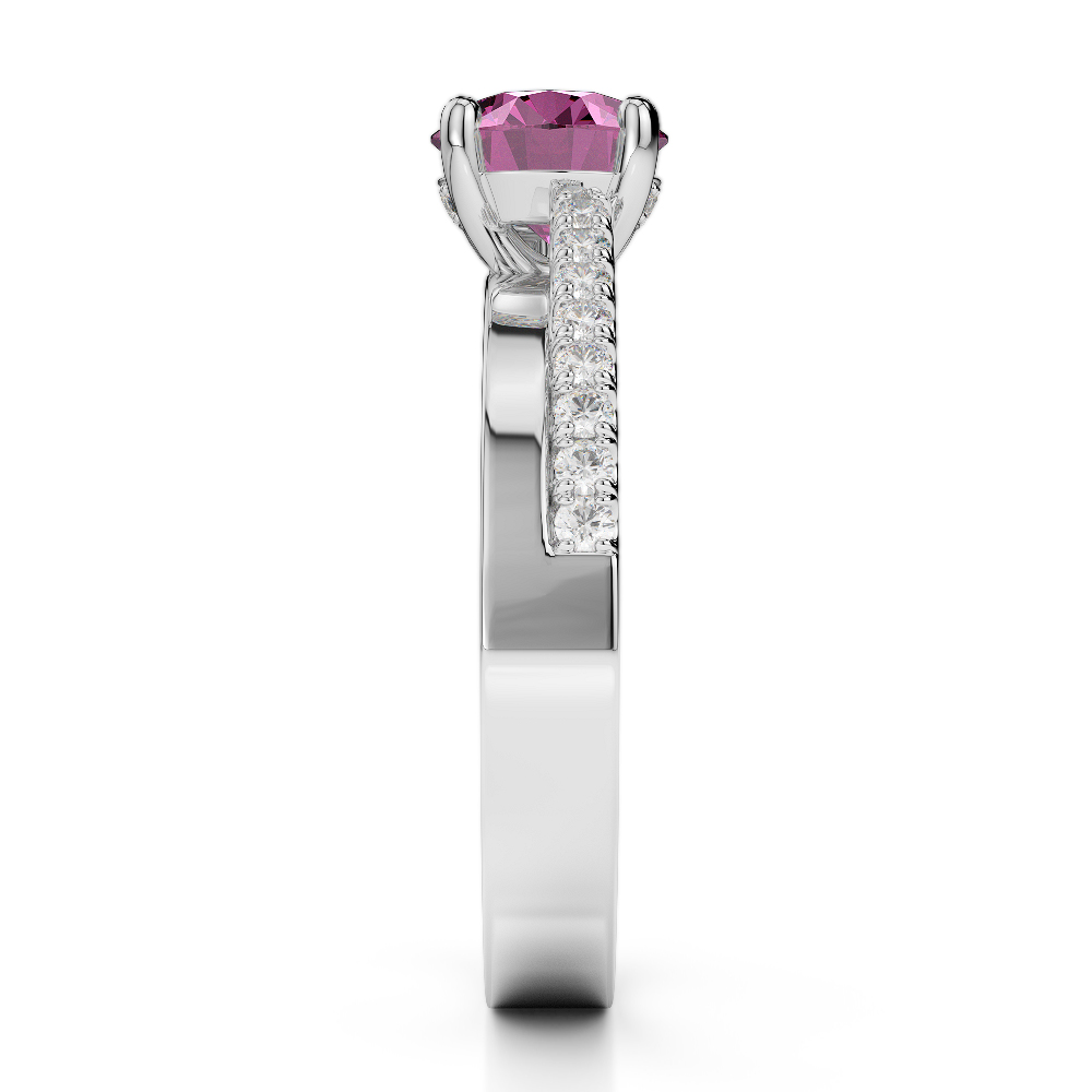 Gold / Platinum Round Cut Pink Sapphire and Diamond Engagement Ring AGDR-1206