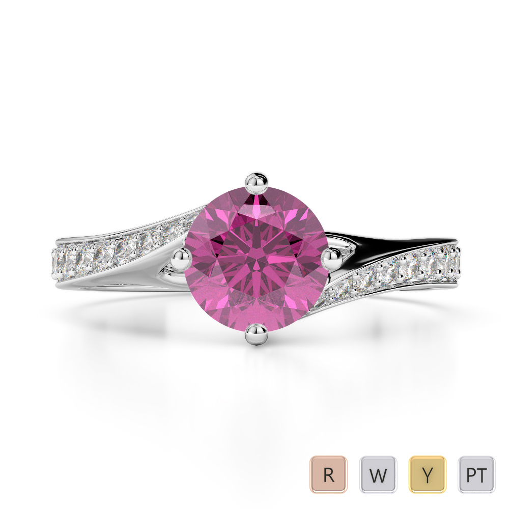 Gold / Platinum Round Cut Pink Sapphire and Diamond Engagement Ring AGDR-1207