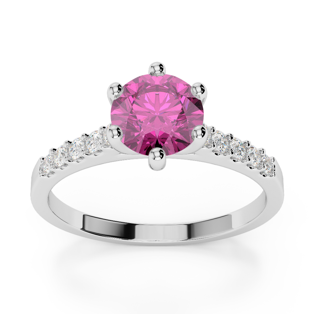 Gold / Platinum Round Cut Pink Sapphire and Diamond Engagement Ring AGDR-1208