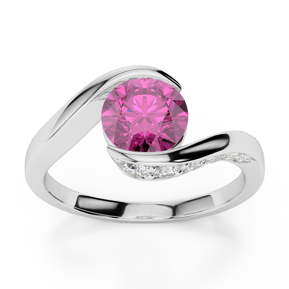 Gold / Platinum Round Cut Pink Sapphire and Diamond Engagement Ring AGDR-1209