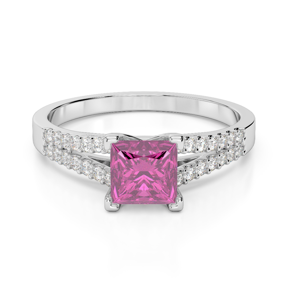 Gold / Platinum Round and Princess Cut Pink Sapphire and Diamond Engagement Ring AGDR-1211